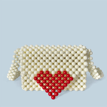 Casual Peach Heart DIY Handmade Beaded Heart Bag Imitation Acrylic Material Package Woven Shoulder Crossbody Portable