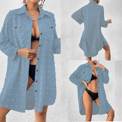 Vacation Sun Protection Clothing Women Beach Jacket Beach Cover Up Breasted Shirt Swimsuit Outwear