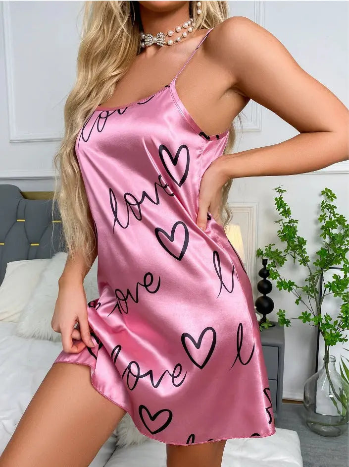 Women Ice Silk Backless Nightdress Strap Sleepwear Floral Print Short Satin Bella Mia
