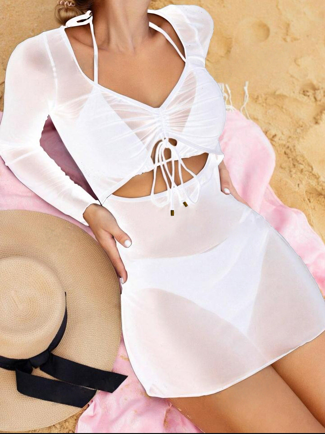 Three Piece Sets Bikini Tulle Skirt Beach Dress Blouse Sexy Swimsuit Women
