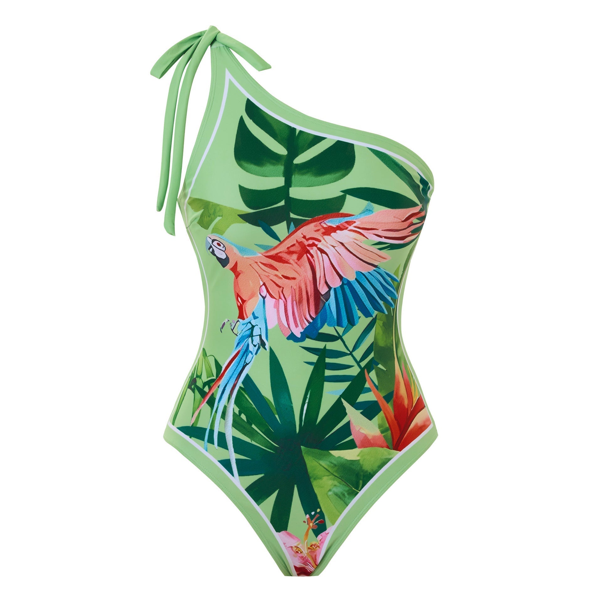 Sexy Swimsuit Women Siamese Triangle Shoulder Polyester Printed Lace up Swimsuit Bella Mia
