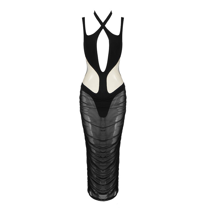 Sexy Mesh Hollow Out Cutout Semi-Transparent Slim Fit Maxi Dress Dress Women Summer Bandage Catwalk Bella Mia
