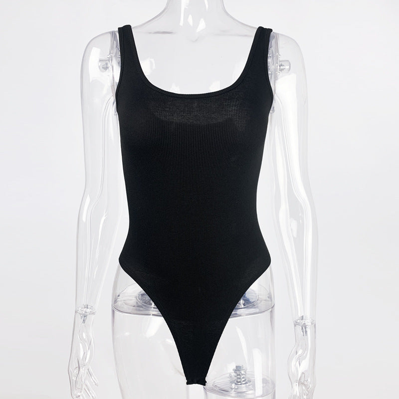Summer Women Clothing Simple Sleeveless Top Backless Tight Vest Bodysuit