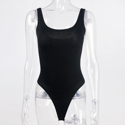Summer Women Clothing Simple Sleeveless Top Backless Tight Vest Bodysuit