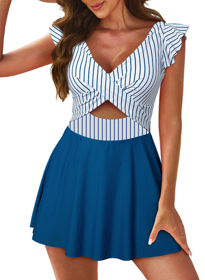 One Piece Ruffled Cross Skirt Split Swimsuit Swimsuit Women Tankini