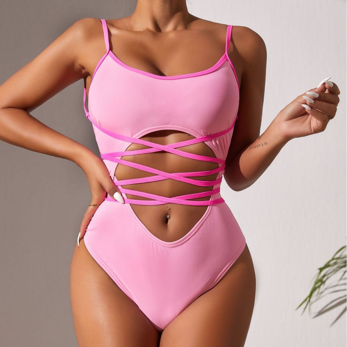 Swimsuit Sexy Contrast Color Swimwear Sling Backless Swimsuit Hollow Out Cutout Out Swimsuit Women Bella Mia