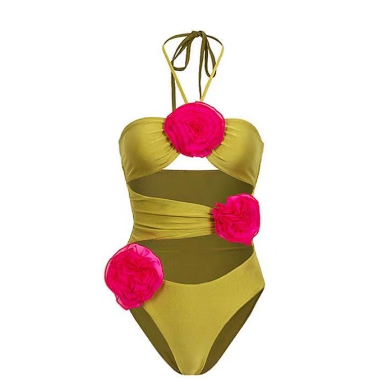 French One Piece Solid Color Women Swimsuit Solid Color Sexy Floral Short Skirt Swimsuit Women Bikini Bella Mia