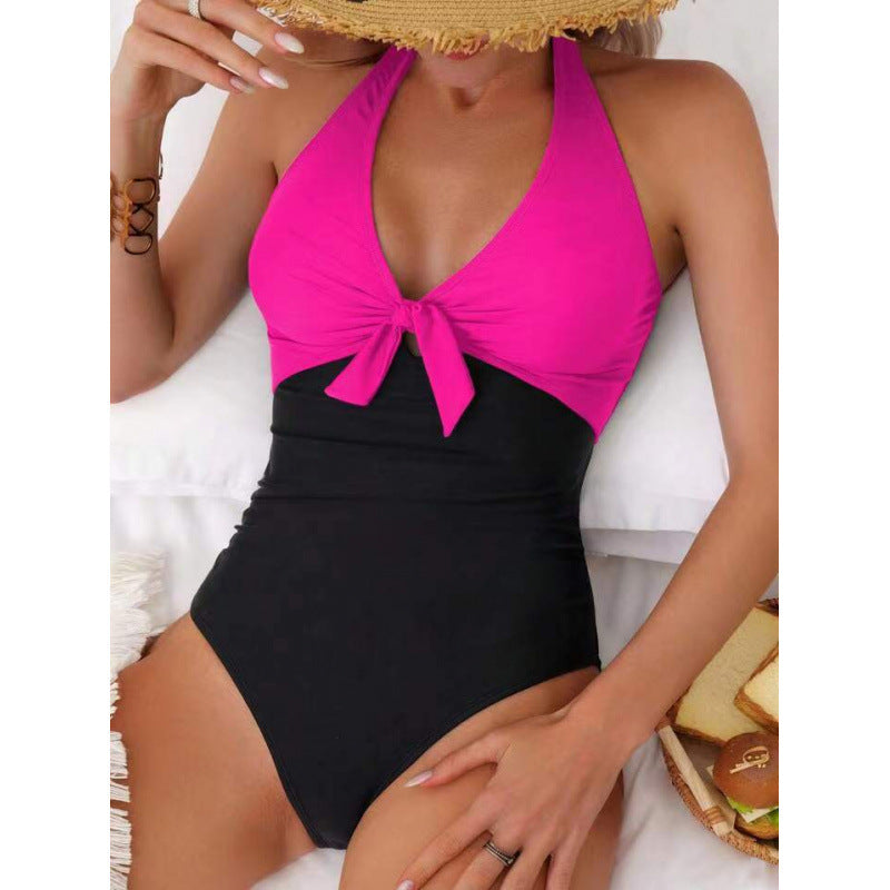 One Piece Solid Color Swimsuit Women Sexy Bikini Bikini Solid Color Tied Swimsuit Bella Mia