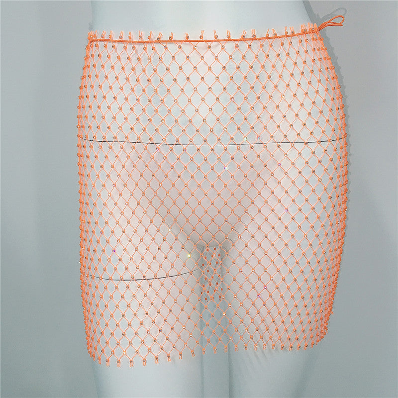 Women Clothing Sexy Fishnet Rhinestone Skirt Sweet Spicy Mini Skirt Rhinestone Miniskirt Women Bella Mia