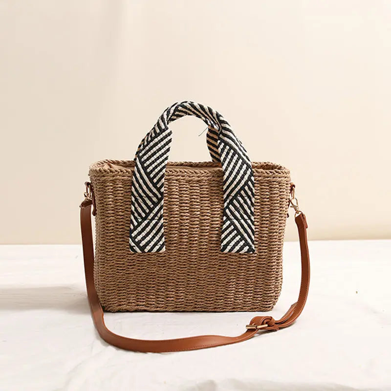 Handheld Straw Bag Square Crossbody Woven Beach Bag Rattan Weave Large Capacity Bella Mia