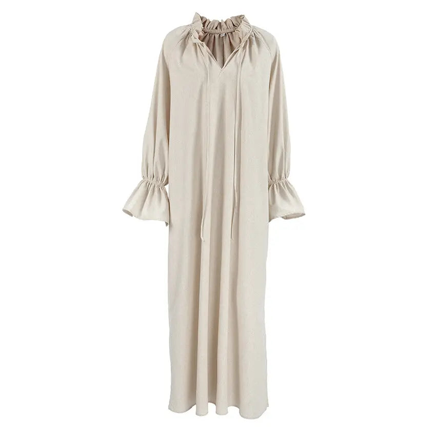 Gentle French Design Split Lace up Maxi Dress Women Office Long Linen Dress Bella Mia