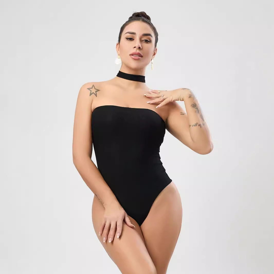 Black Sexy Jumpsuit High Quality Stretch Halter Tube Top Outer Wear Backless Top Women Clothing Bella Mia