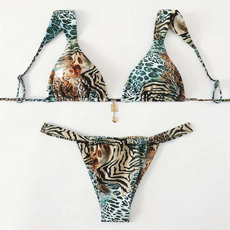 Printed Lace up Swimsuit Women Three Point Sexy Beach Bikini Spring Swimsuit Bella Mia