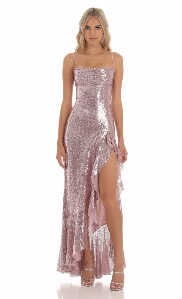 Sequin Sling Dress Split Host Cocktail Sexy Prom Evening Dress Women Bella Mia