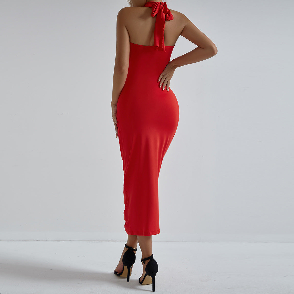 Fashionable Floral Cross Halter Hollow Out Cutout Sexy Chest lattering Dress Elegant Holiday Pleated Hip Dress for Women Bella Mia