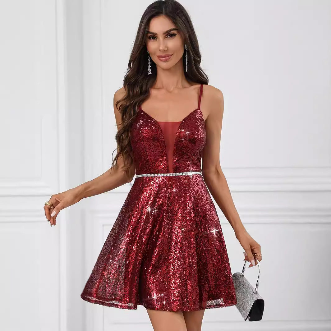 Sexy Backless Spaghetti Straps Sequ Dress Women Clothing Nightclub Dress Bella Mia