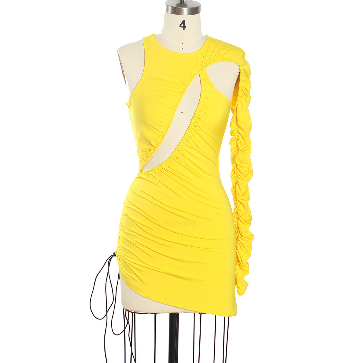 Spring Summer Niche Design Sexy Irregular Asymmetric Pleated Sexy Single Sleeve Dress Women Clothing Bella Mia