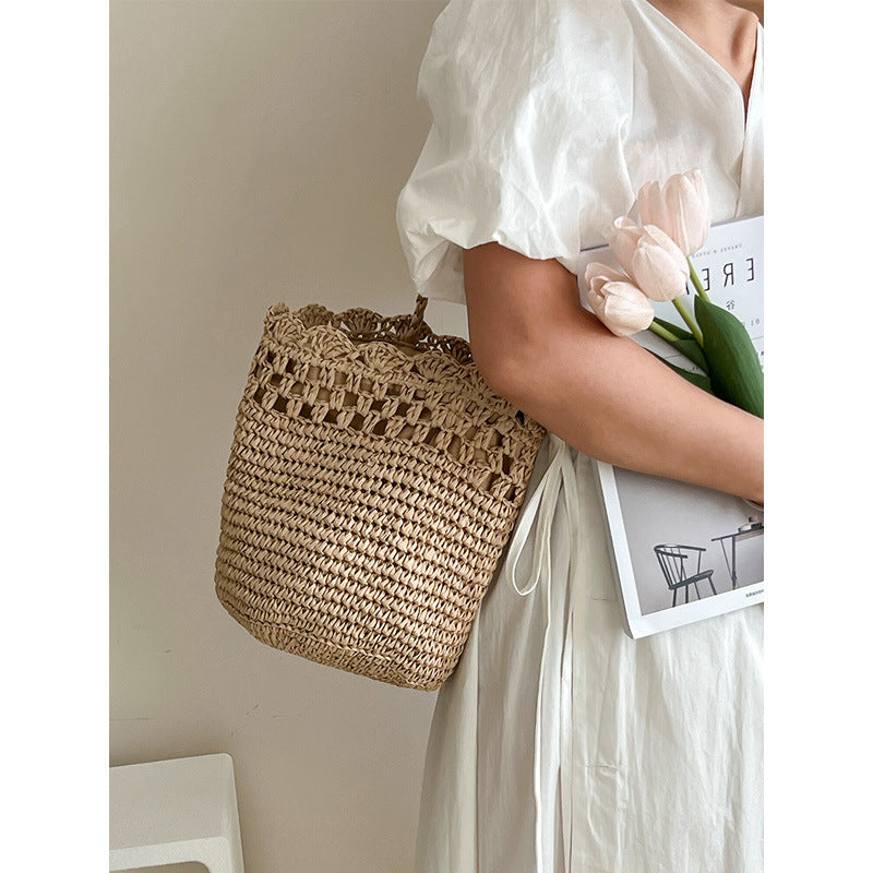 Raffia Shoulder Straw Bag Hollow Out Cutout Lace Straw Bag Woven Bag Vacation Beach Bag Women Bag Bella Mia