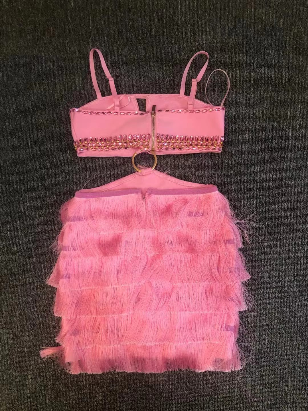 Sexy Sexy Wear Spring Hollow Out Cutout Backless Drilling Metal Ring Stitching Mini Bandage Dress Bella Mia