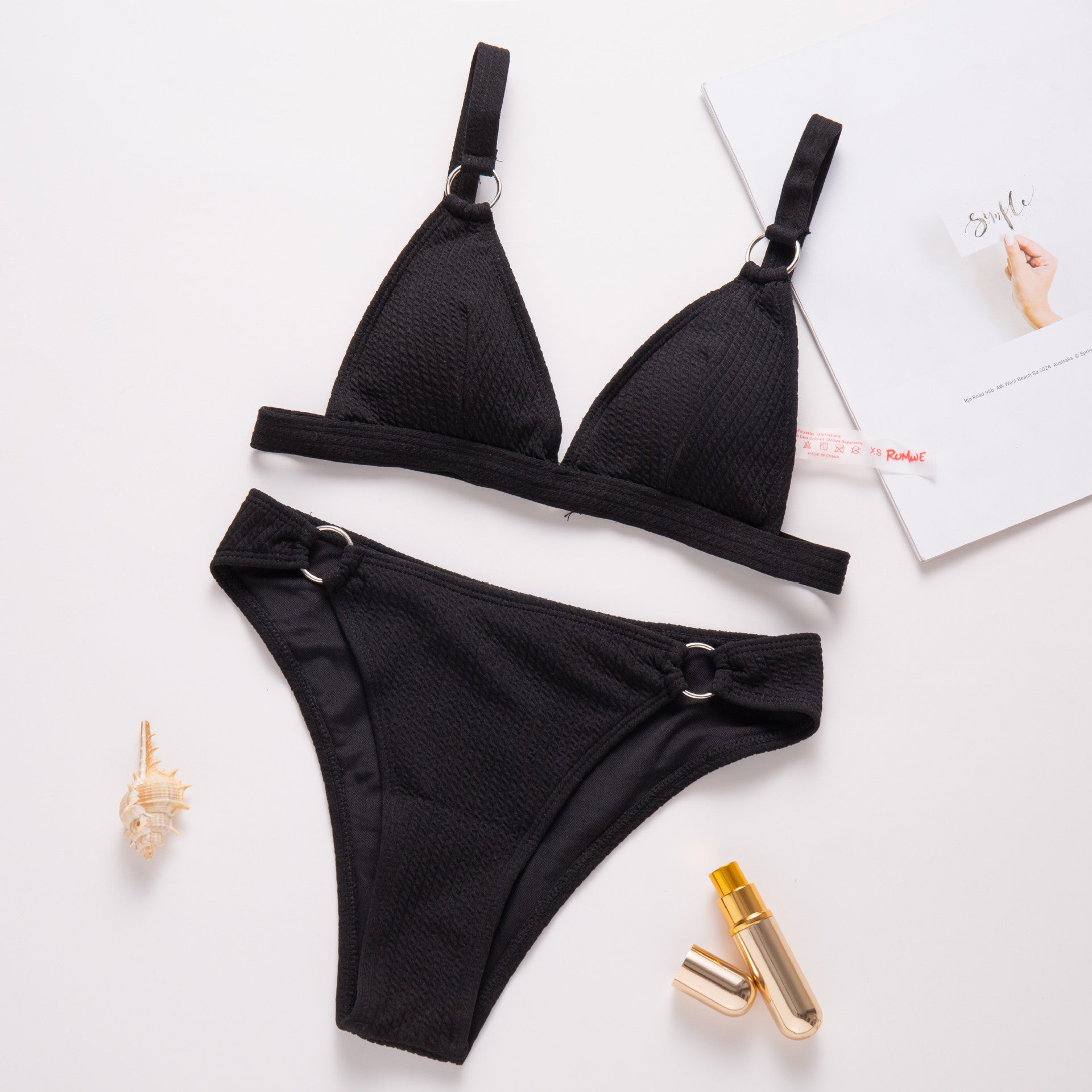 Women Swimwear Solid Color Sexy Bikini Triangle Strap Backless Split Swimsuit Bella Mia