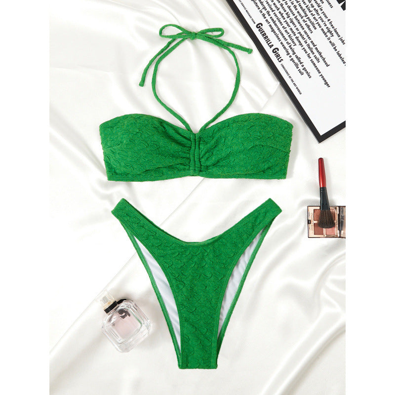Swimsuit Women Split Solid Color Special Fabric Halter Bikini Bikini Swimming Two Piece Sets Bella Mia