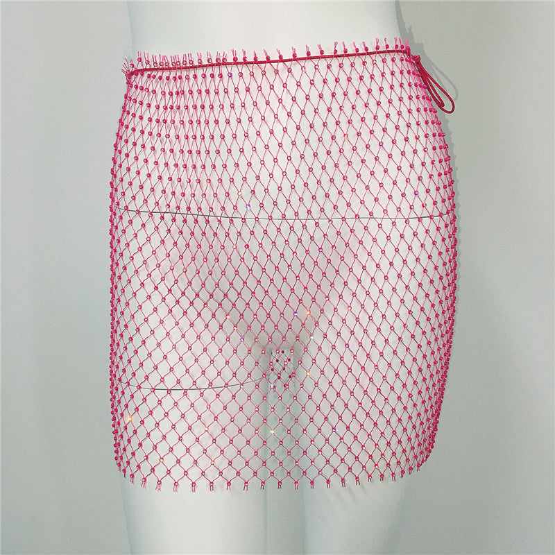 Women Clothing Sexy Fishnet Rhinestone Skirt Sweet Spicy Mini Skirt Rhinestone Miniskirt Women Bella Mia