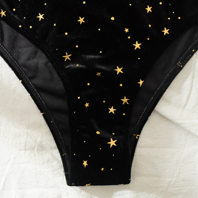 Swimsuit Women Summer Split High Waist Velvet Star Black Spring Swimsuit Bella Mia