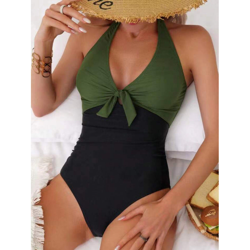 One Piece Solid Color Swimsuit Women Sexy Bikini Bikini Solid Color Tied Swimsuit Bella Mia