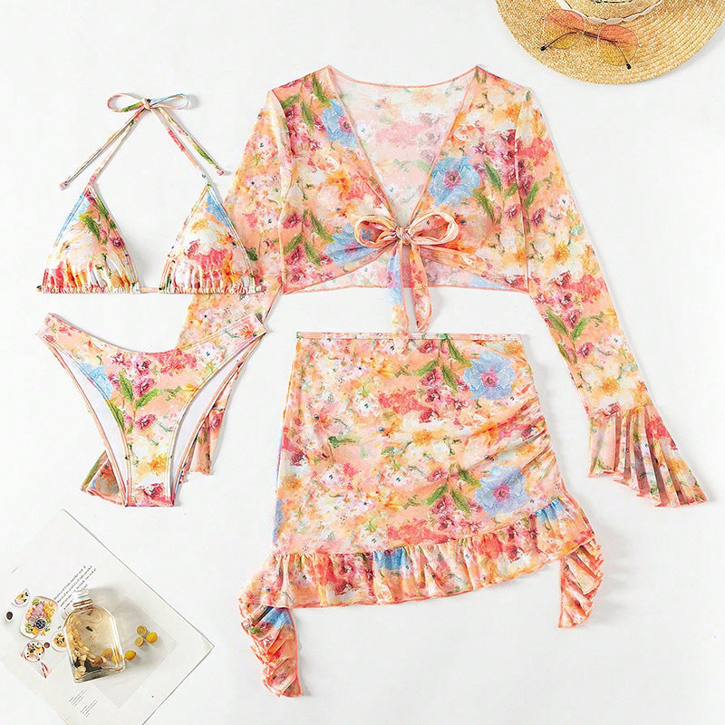 Swimsuit Printing Stylish Beach Dress Bikini Four Piece Suit Swimsuit Women Bella Mia