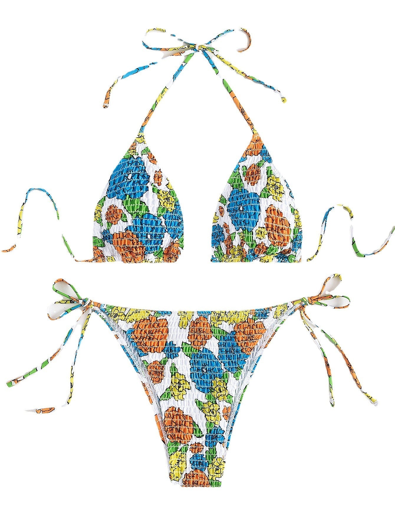 Sexy Lace up Bikini Split Swimsuit Women Pleated Floral Halter Swimsuit Bikini Bella Mia