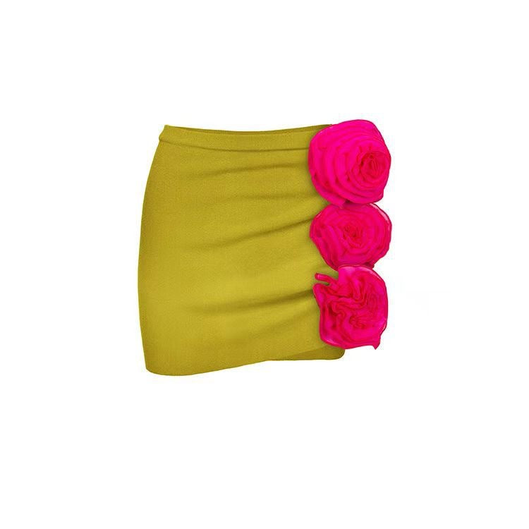 French One Piece Solid Color Women Swimsuit Solid Color Sexy Floral Short Skirt Swimsuit Women Bikini Bella Mia