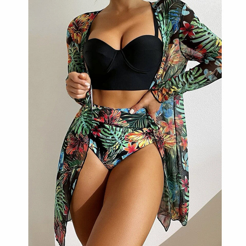 Sexy Mesh Bikini Three Piece Push up Split Printed Swimsuit for Women Bella Mia