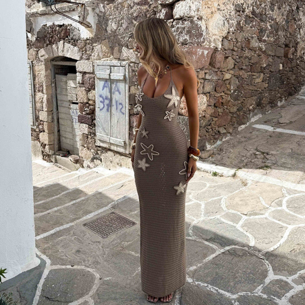 Sexy Sleeveless Halterneck with Suspenders Tied High Waist Elegant Knitted Dress Bella Mia