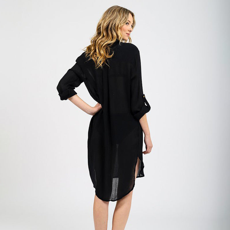 Woven Crepe Shirt Hidden Hook Beach Cover up Bikini Coat Shirt Swimsuit Cardigan Women Bella Mia