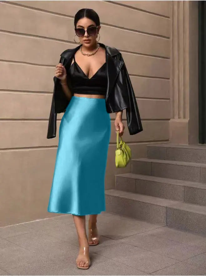 Hip Wrapped Fishtail Skirt Satin Mid Length Skirt Autumn Women Clothing Direct Bella Mia