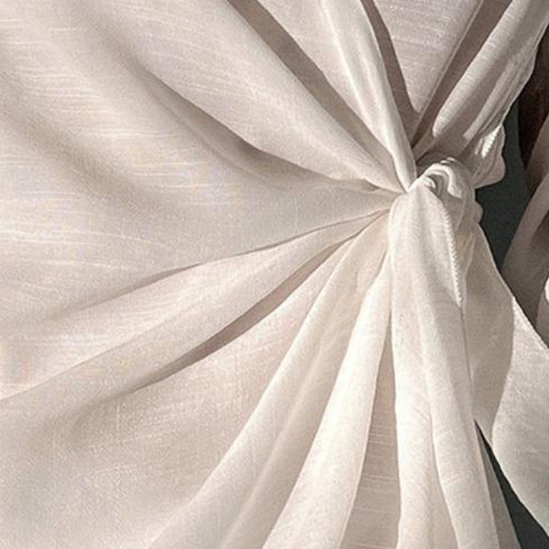 Vacation Sun Protection Shirt Long Sleeve Loose Solid Color V Neck Shirt Mid Length Ice Silk Blouse Bella Mia