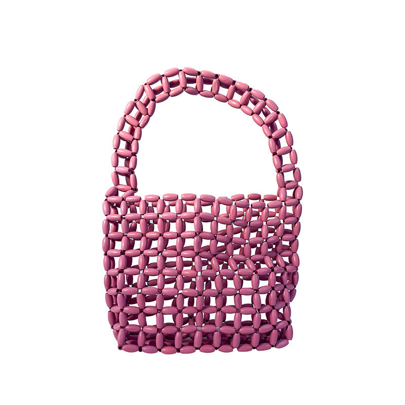 Hand Woven Bag Wooden Bead Handmade Bag Retro High Sense Niche Handbag Small Square Bag Bella Mia