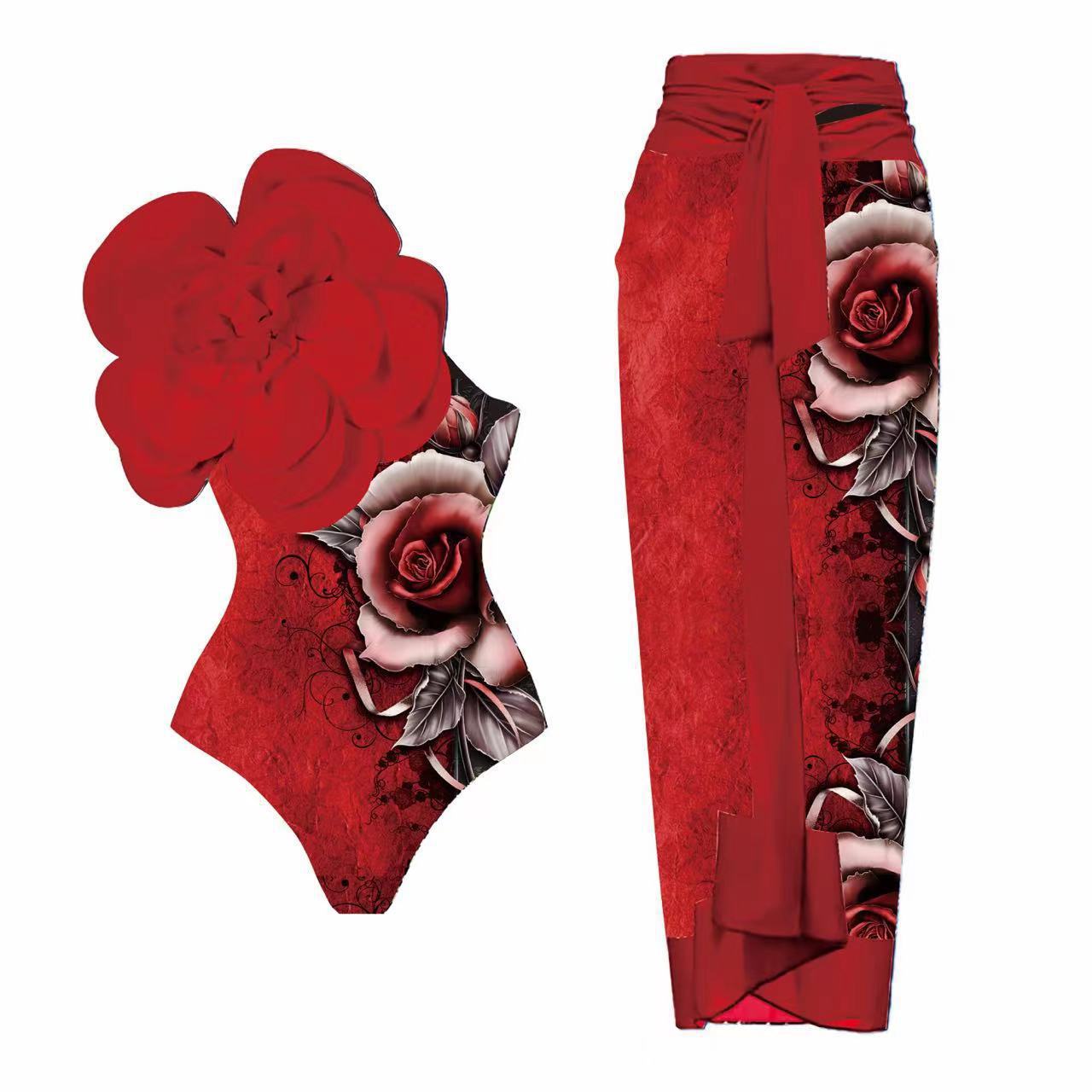 One Piece Swimsuit Women Skinny Slimming Big Floral Swimsuit Outfit Chiffon Dress Bella Mia