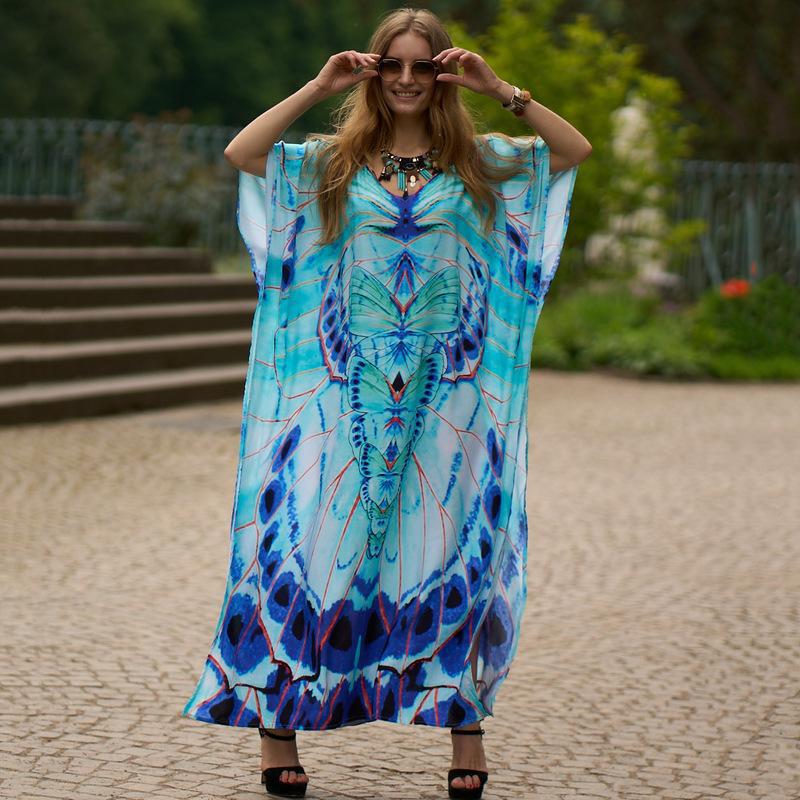 Rayon Positioning Printing Beach Cover up Loose Vacation Dress Beach Cover Up Colors