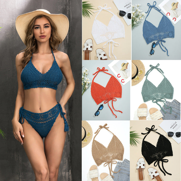 Hand Crocheting Knitted Strap Halter Bikini Top Beach Sexy Backless Bra Swimsuit Crochet hook Bella Mia