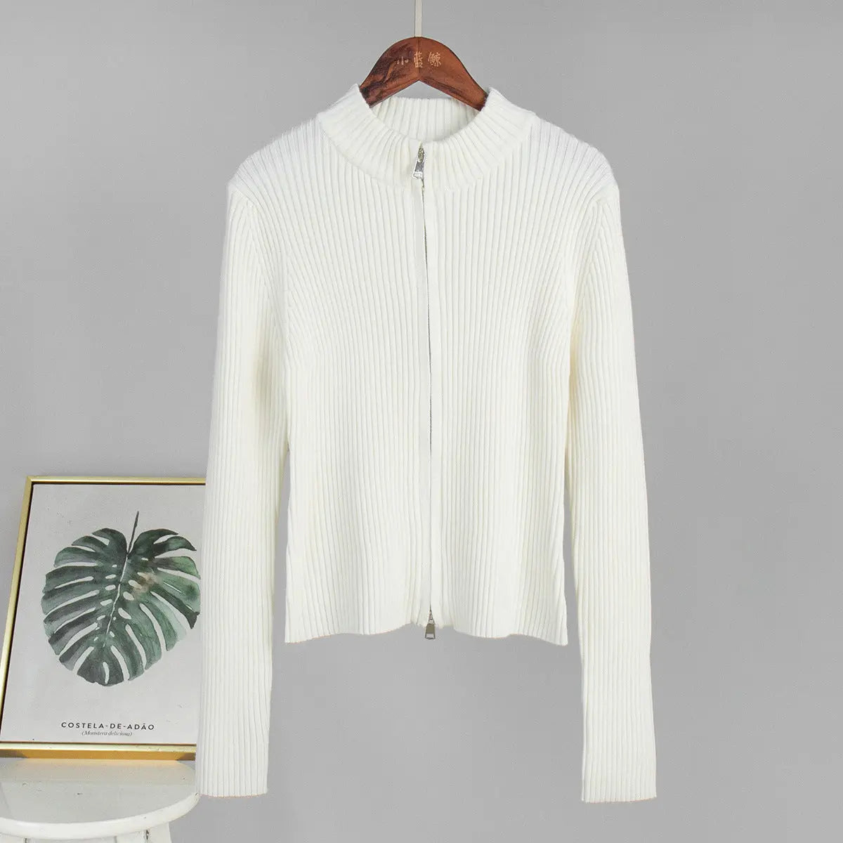 Stand up Collar Slim Fit Long Sleeved Coat Autumn Winter Double Zipper Cardigan Thermal Knitting Coat for Women Bella Mia