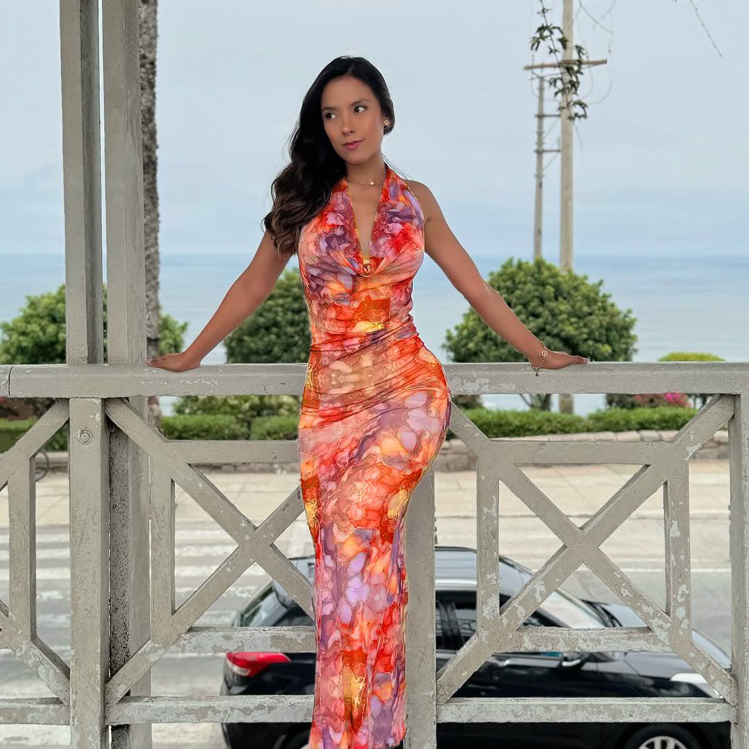 Summer Sexy Niche Halter Collar Printing High End Exquisite Dress Bella Mia