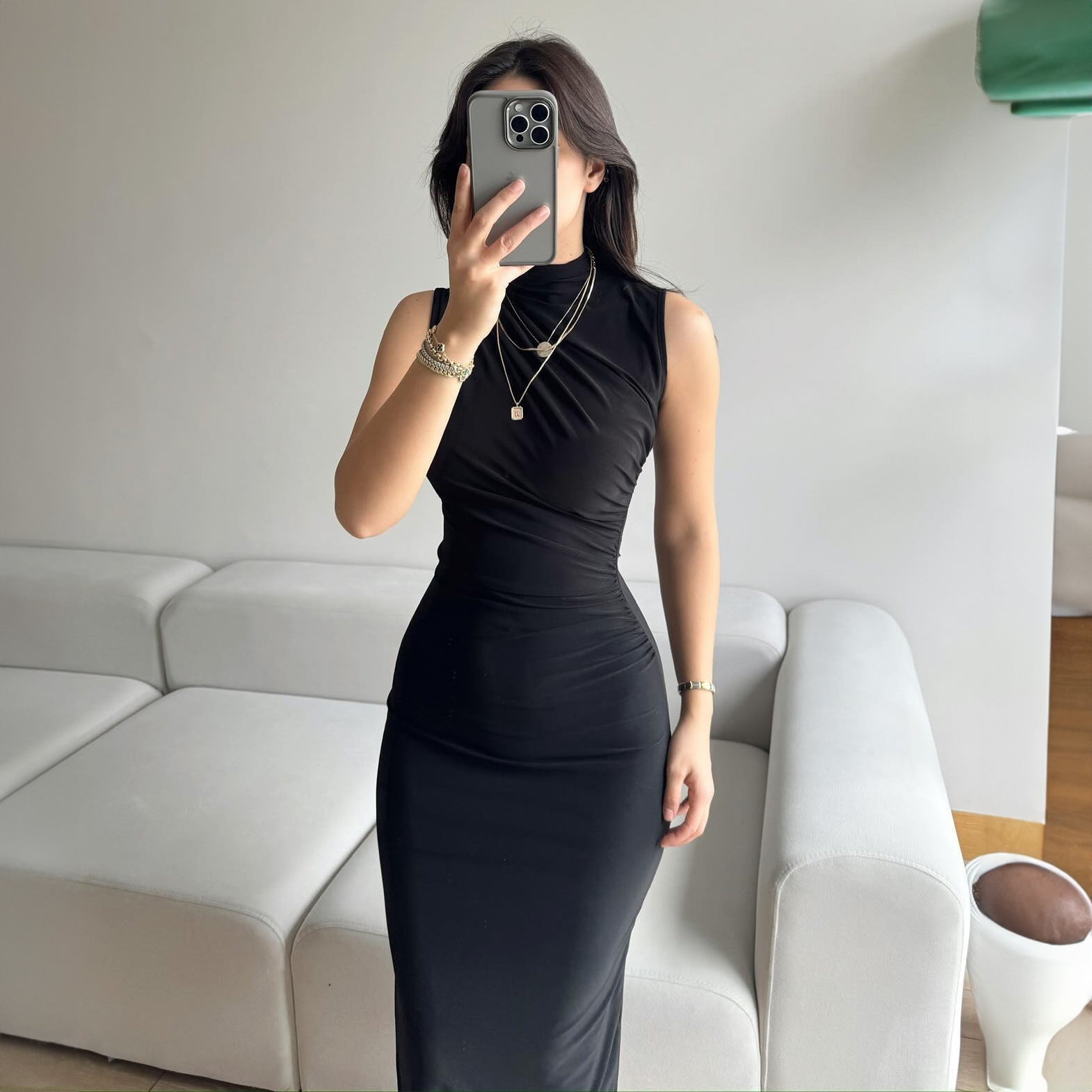 Summer Solid Color Split High Waist Slim Sexy Sleeveless Long Women Clothing Dress Bella Mia