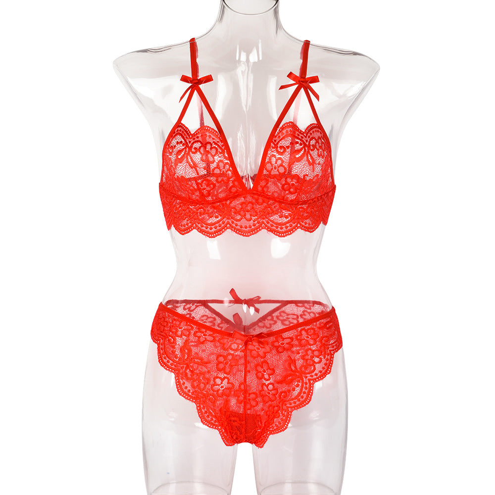 Sexy Two Piece Set Autumn Lace Splicing Tape Bow Sexy Lingerie Set Bella Mia