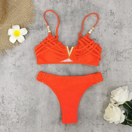 Backless Solid Color Split Swimsuit Boho Bikini For Women Bella Mia