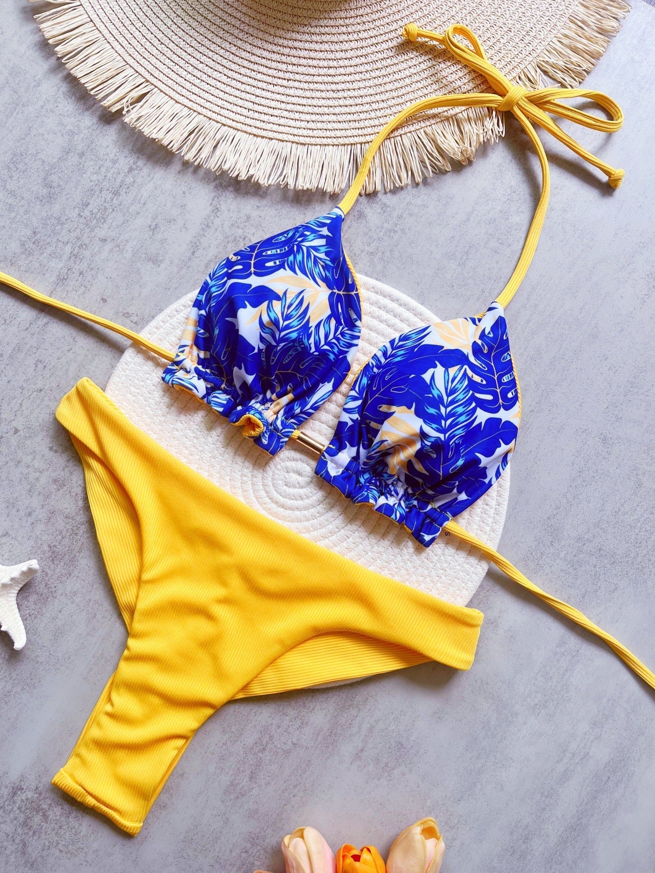 Bikini Rib Fabric Printed Sexy Backless Split Swimsuit Bikini Bella Mia