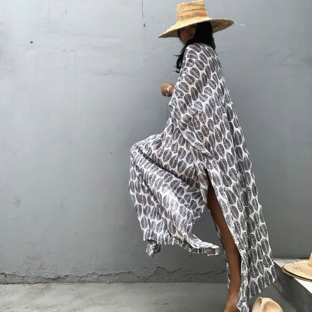 Beach Cover Up Front Back V Neck Loose Robe Seaside Vacation Skirt Bikini Sun Protection Shirt Bella Mia