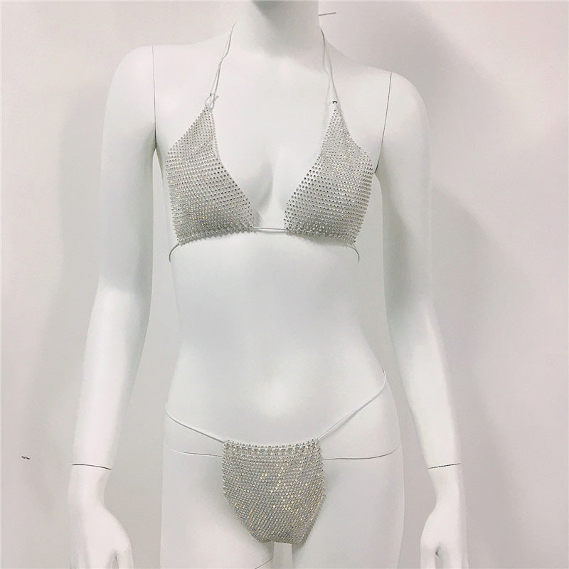 Women Clothing Rhinestone Bikini Set Carnival Sexy Lace Up Outdoor Beach Split Swimsuit Bella Mia