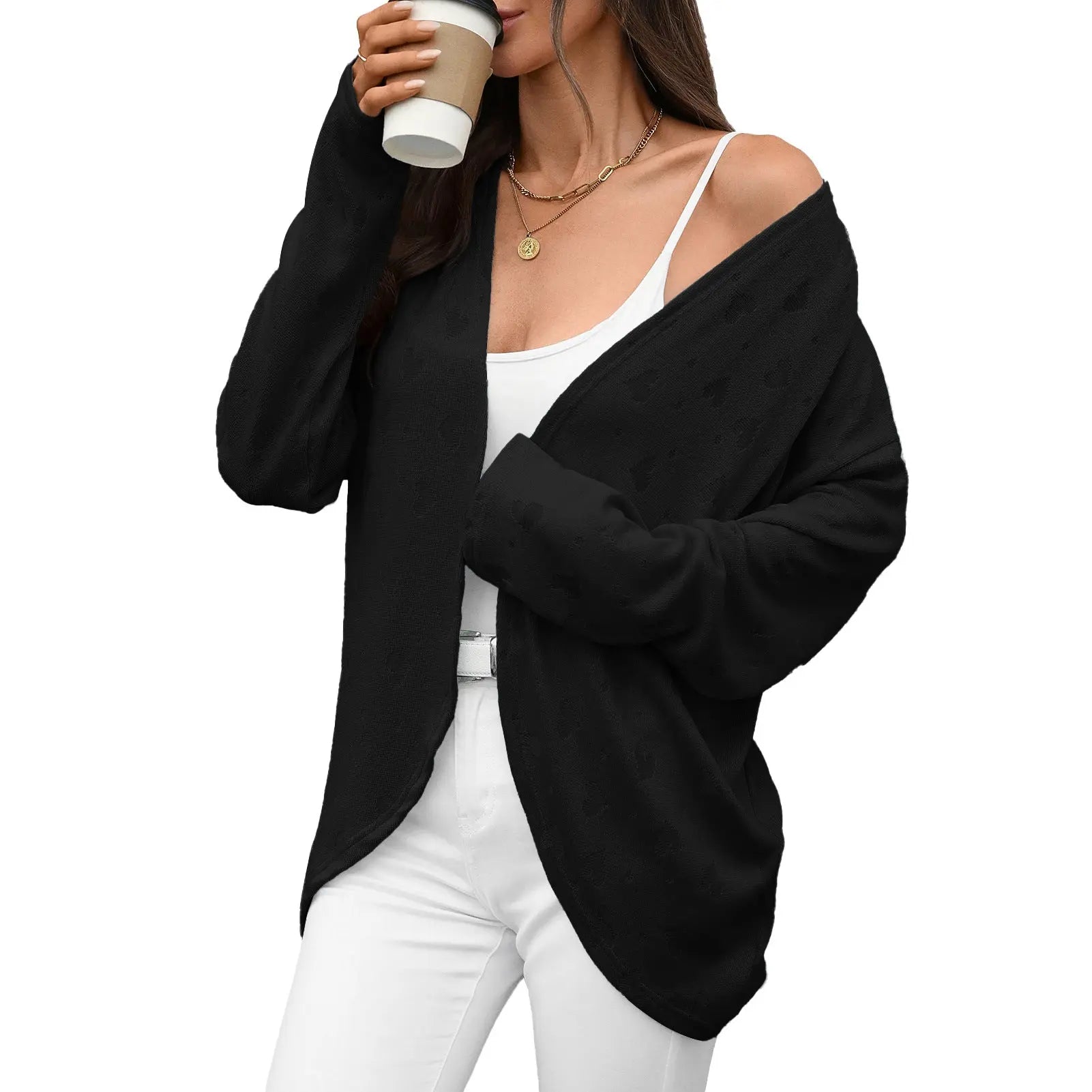 Autumn Winter Solid Color Long Sleeve Cardigan Knitted Jacquard Coat Office Cardigan Bella Mia