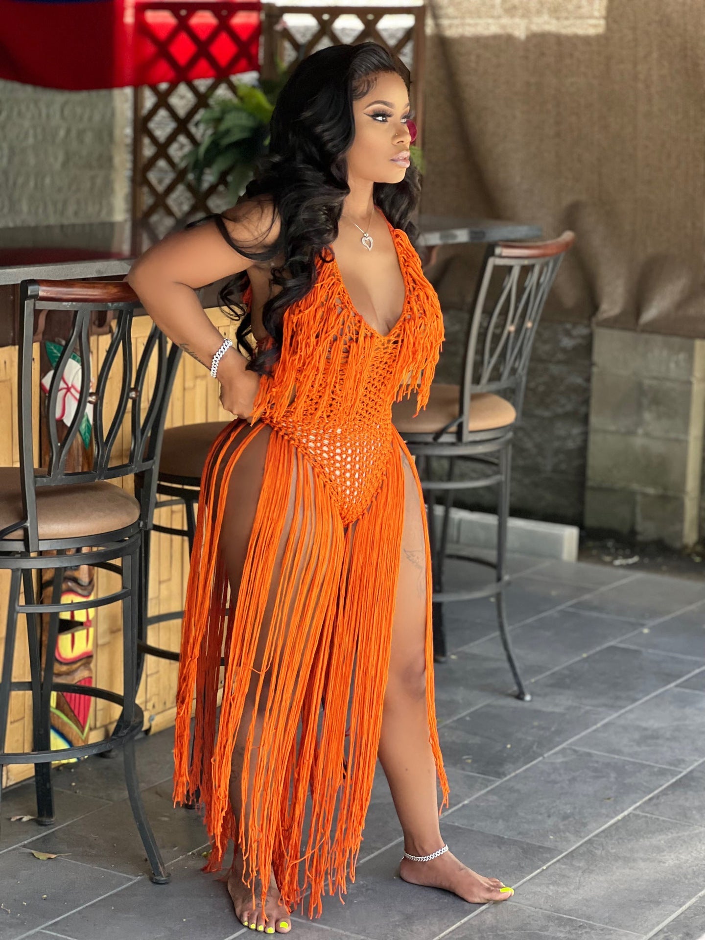 Sexy Women Beach Dress Handmade Crocheted Jumpsuit Tassel Dress Entry Bella Mia